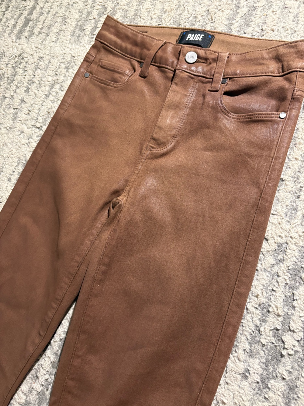 Paige Cindy light brown waxed shiny skinny straight pants jeans size 25 - Picture 3 of 6